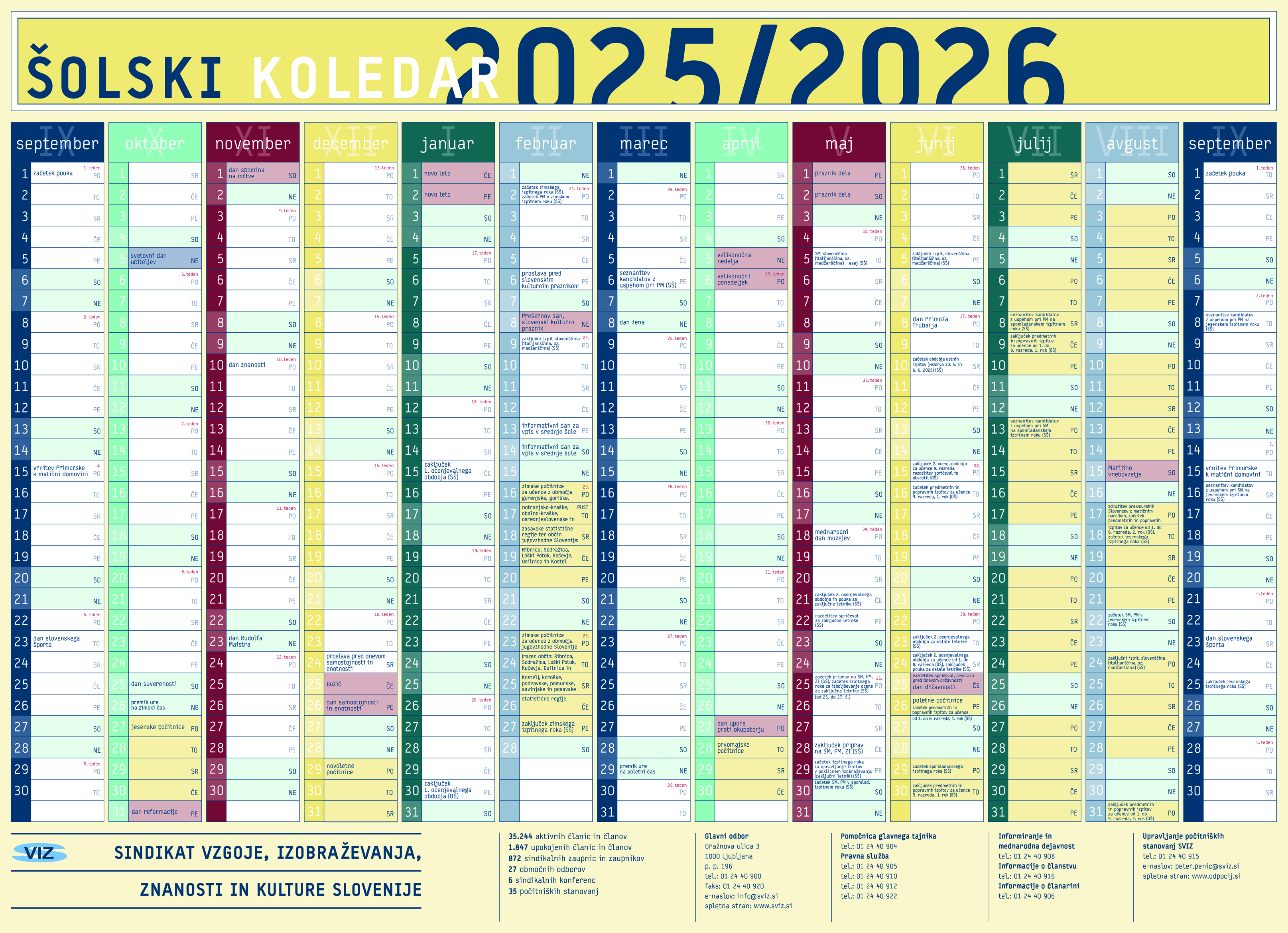Šolski koledar za šolsko leto 2025/26
